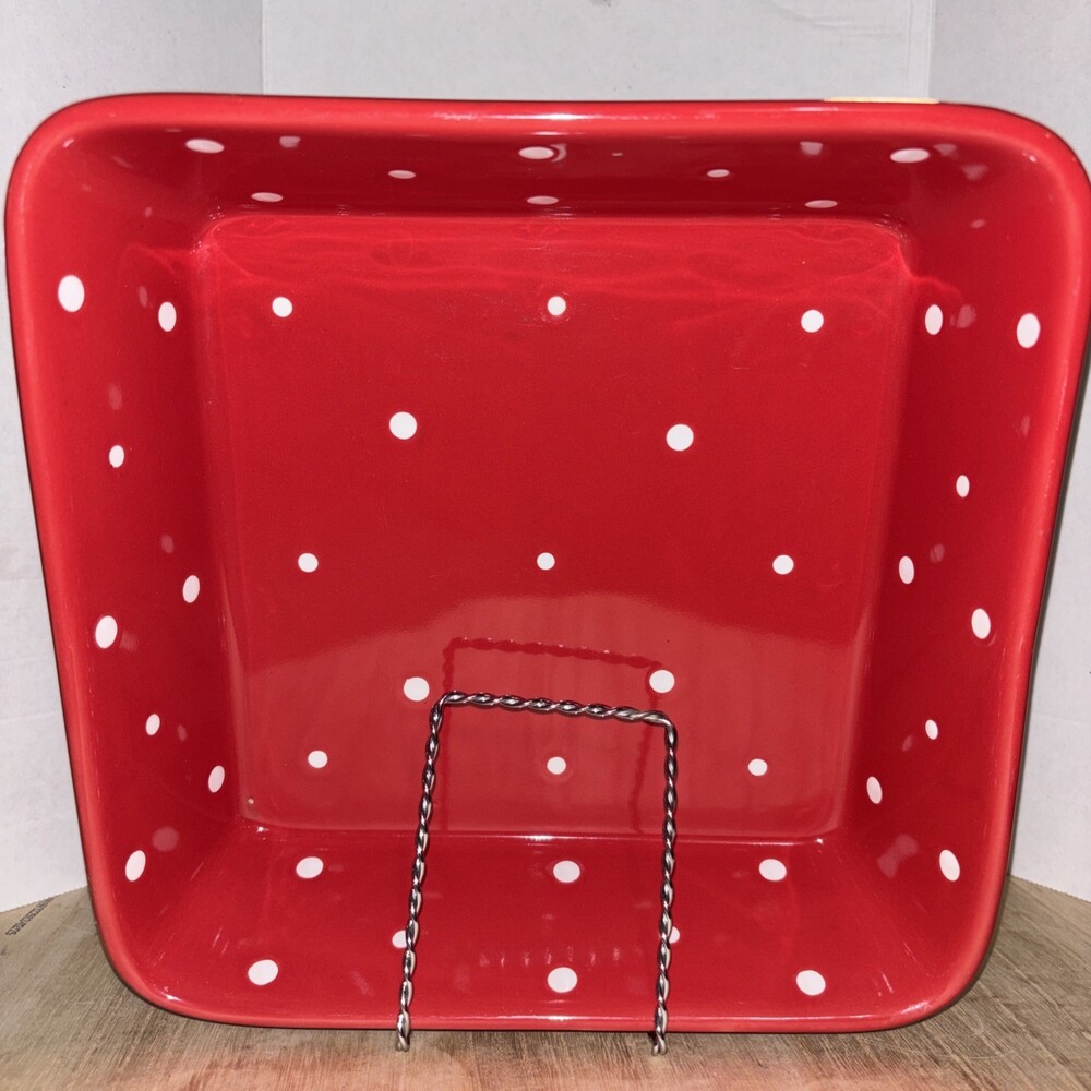 Retired Temptations Rectangle Casserole Dish Red And White Polka Dot 9x9